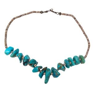 Native American Chunky Turquoise Nugget Heishi Beaded Necklace Vintage
